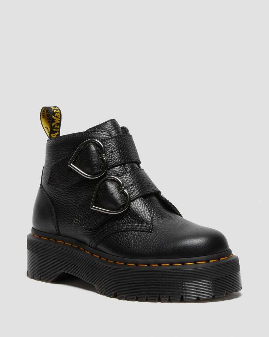 Dr. Martens Devon Heart Nahka Naisten Platform Nilkkurit - Mustat Nilkkurit [068-NJMUQZ]